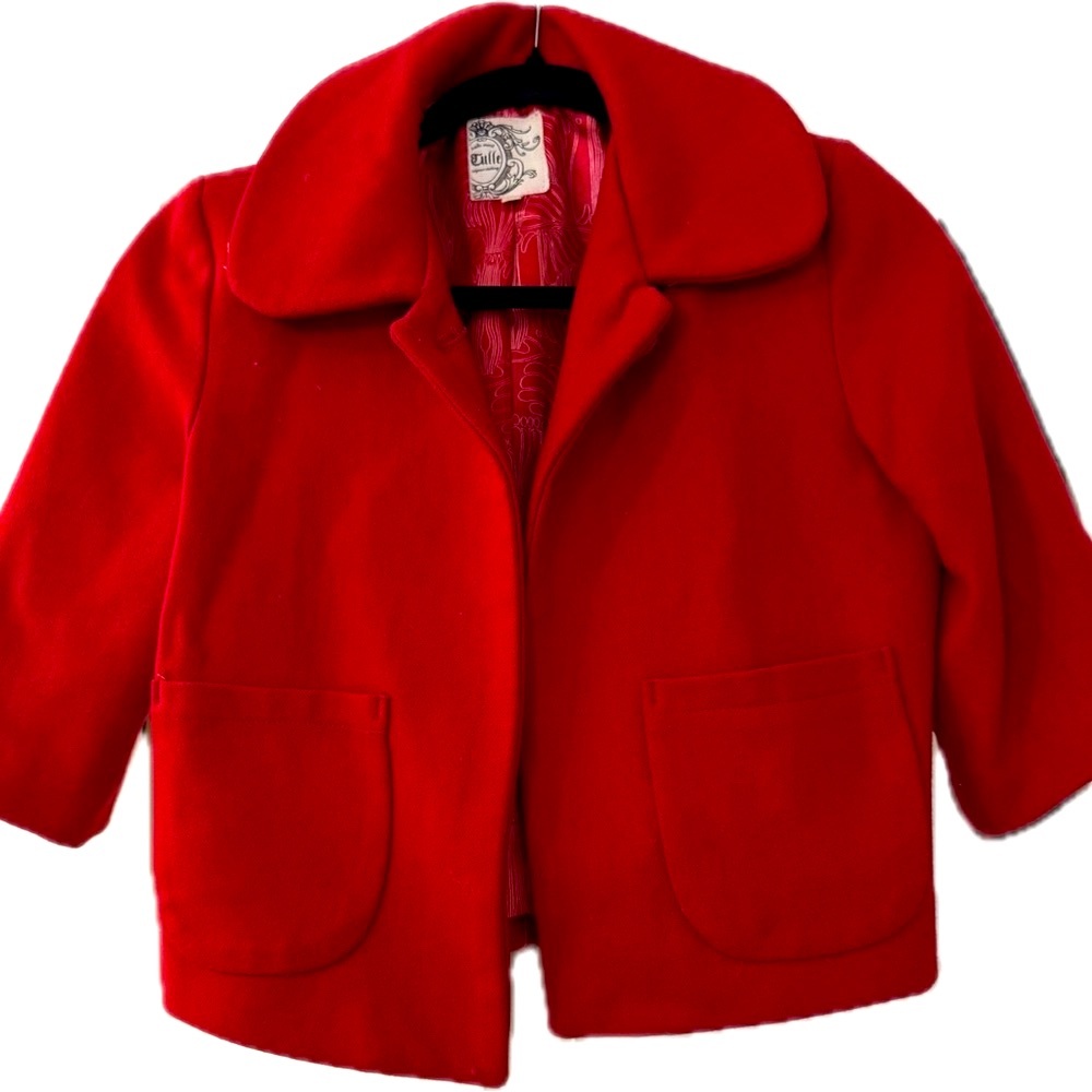 Aritizia Tulle wool and viscose blend Red Pea with Coat with Fold-Over Collar XS